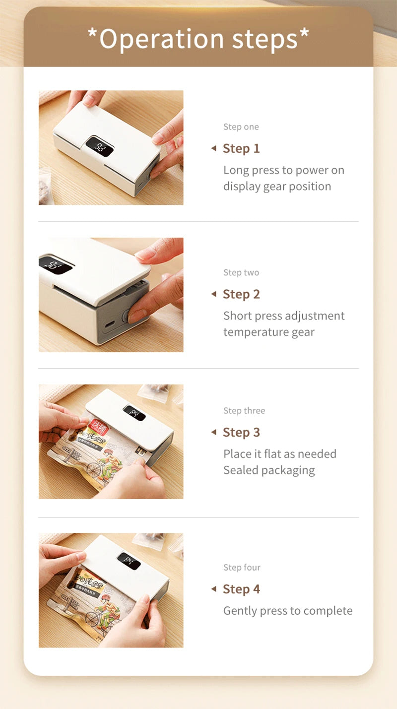 Mini Bag Sealer Plastic Bag Heat Sealer Plastic Bag Sealing Machine USB Rechargeable Portable Package Bags Sealer