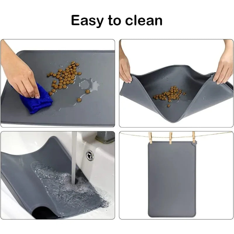 Silicone Pet Food Mat - Waterproof & Non - Stick Feeding Pad for Dogs & Cats - Anti - Spill Feeder Tray Placemat