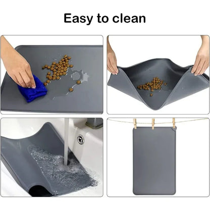 Silicone Pet Food Mat - Waterproof & Non - Stick Feeding Pad for Dogs & Cats - Anti - Spill Feeder Tray Placemat