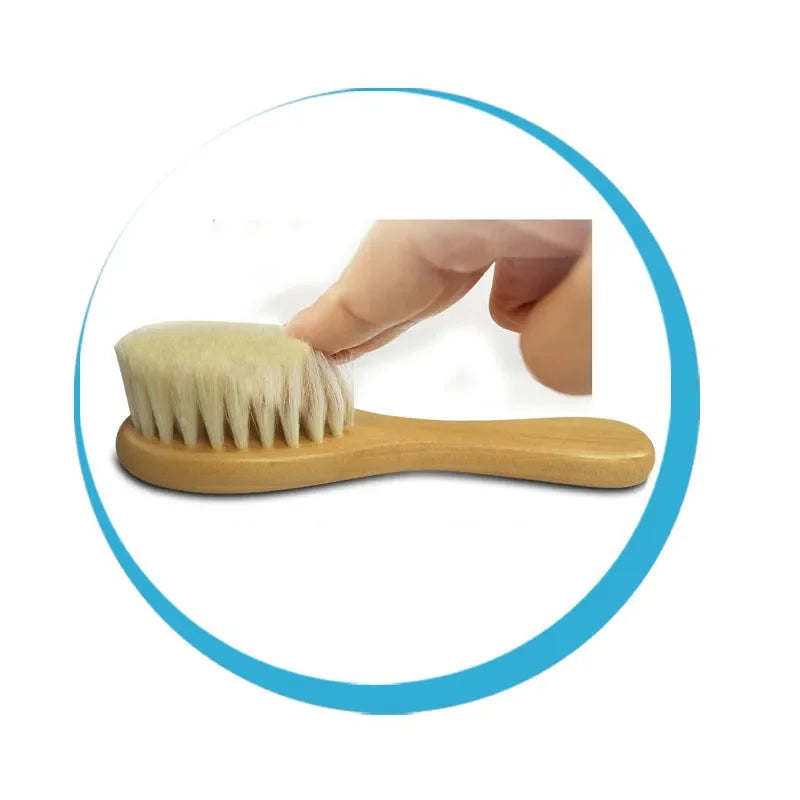 Baby Hair Brush With Wooden Handle And Super Soft Pure Natural Wool Bristles For Newborns & Toddlers Infant Comb Head Massager