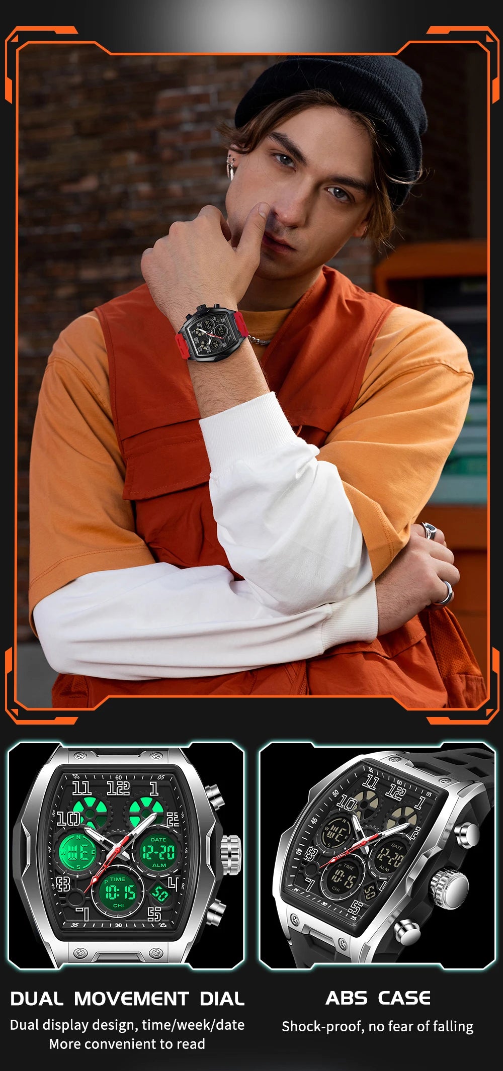 SADNA 6266 Popular Student Watch Wine Barrel Curved Mirror Alarm Clock Timer Waterproof Student Electronic Watch 2025