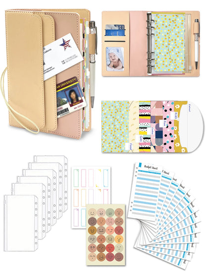 Budget Binder with Zipper Envelopes, Cash Envelopes with Budget Sheets, PVC Pockets, Cash Envelopes, Stickers & Pen