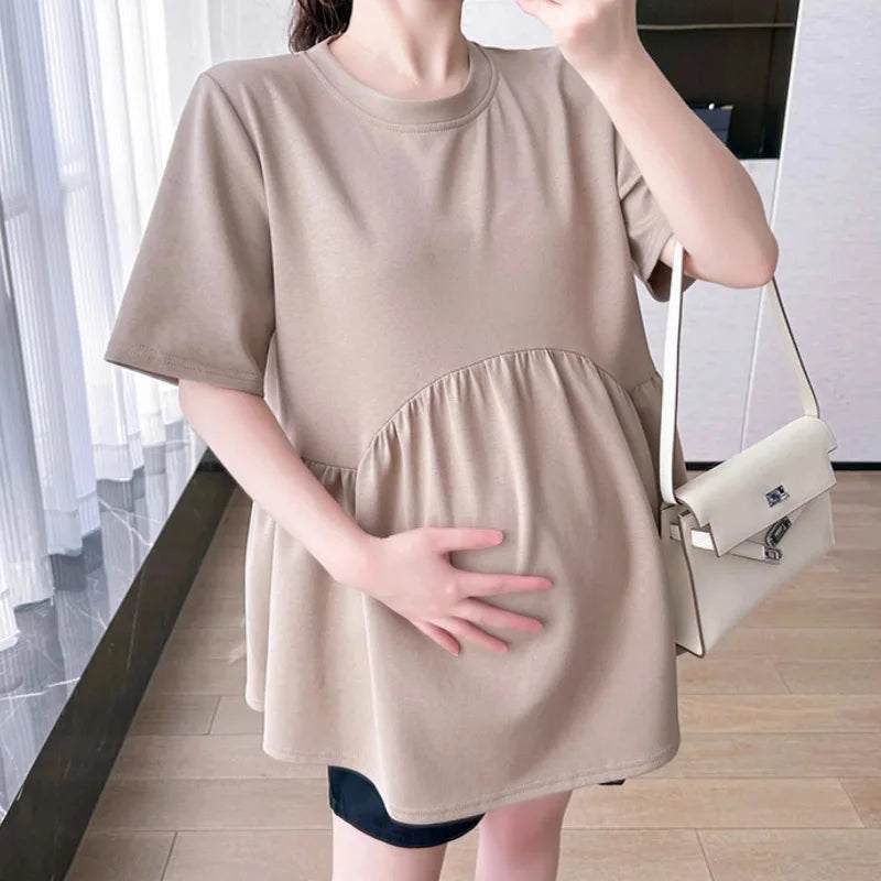 Maternity T-Shirt Summer 2025 New Fashionable Summer White T-Shirt Short-Sleeved Tops Loose Large Size Casual Maternity T-Shirt