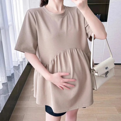 Maternity T-Shirt Summer 2025 New Fashionable Summer White T-Shirt Short-Sleeved Tops Loose Large Size Casual Maternity T-Shirt
