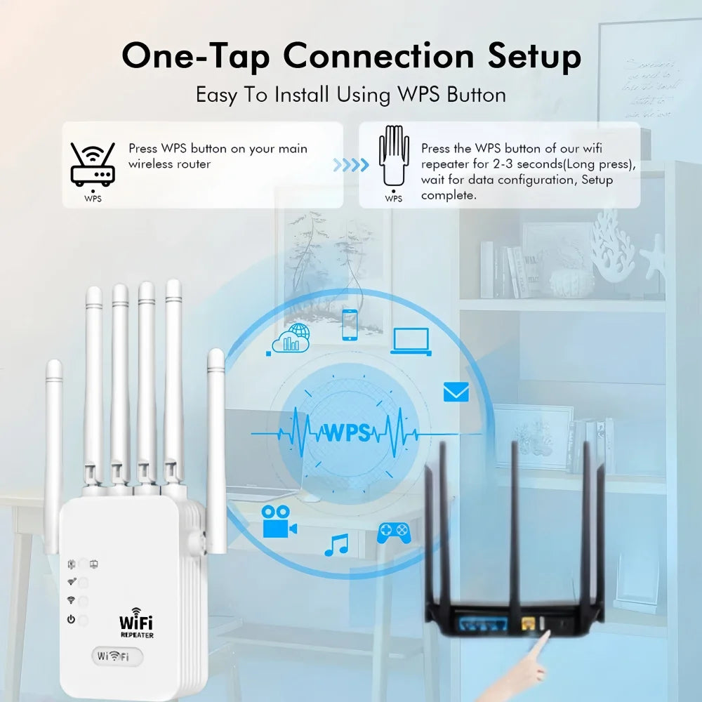 1200Mbps 2.4G 5GWiFi Dual Band Repeater Wireless Signal Range Extender Wi-Fi Amplifier Router Long Range Signal Booster For Home