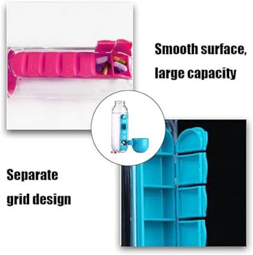 Portable Water Bottle With Built-in Pill Box for Medicines, Vitamins, Perfect for Outdoor, Gym, Fitness, Camping and Traveling