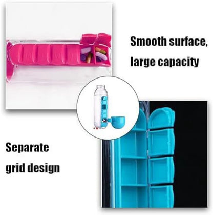 Portable Water Bottle With Built-in Pill Box for Medicines, Vitamins, Perfect for Outdoor, Gym, Fitness, Camping and Traveling