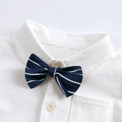Baby Boys Clothes Infant White Long/Short Sleeve Shirt Lapel Bodysuits Detachable Bow Tie 0-24 Months Newborn Baby Blouses