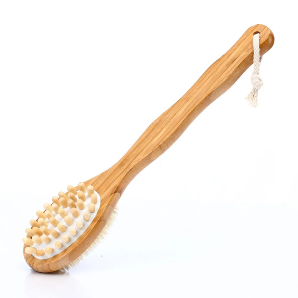 Bath Blossom Bamboo Body Brush for Back Scrubber Natural Bristles Shower Brush with Long Handle Dry Brushing