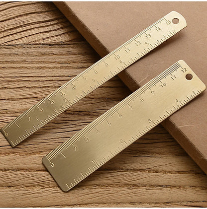 Retro Brass Straight Rulers Centimeter Inches Metal Triangle Ruler Protractor Stationery Measuring Tool School Office Supplies