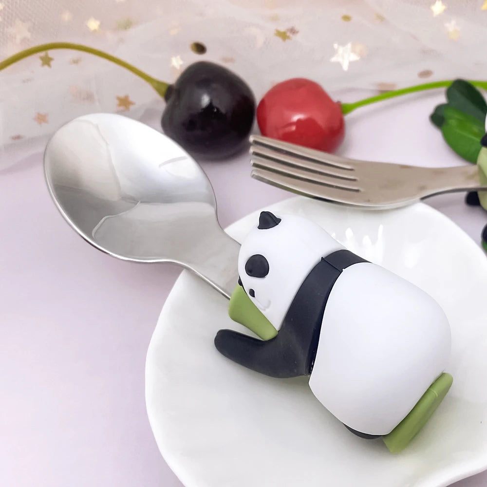 Lofca Baby Silicone Spoons Panda Silicone Fork Sloth Feeding Food Learn To Eat Children's Tableware BPA Free Food Feeding