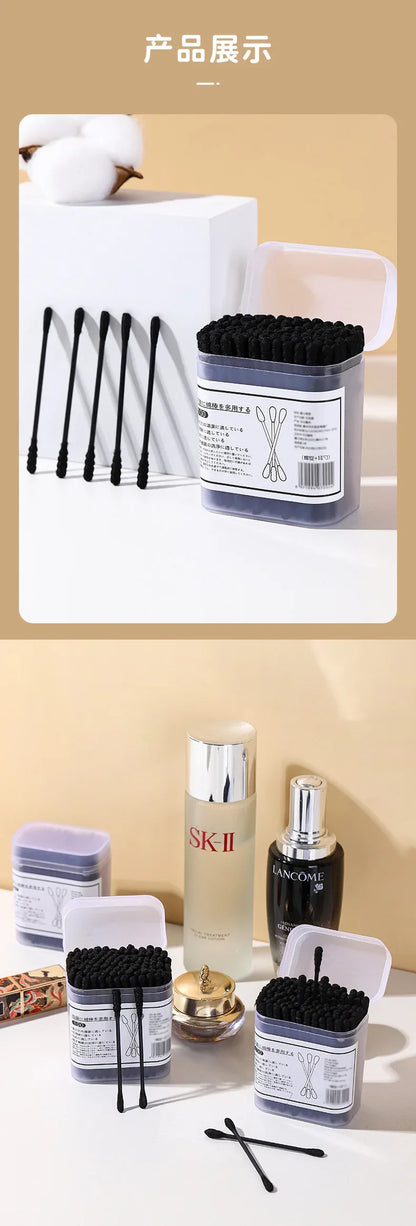 New Boxed Black Cotton Swabs Japanese Earpick Cotton Swabs Clean Blackhead Earpick Disposable Double-ended Cotton Swabs