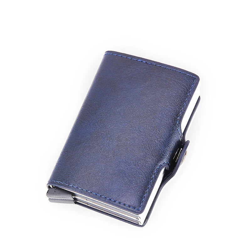 RFID Blocking Men Wallet Credit Card Holder Leather Card Wallet Double Metal Box ID Card Holder Money Clip Purse New 2023