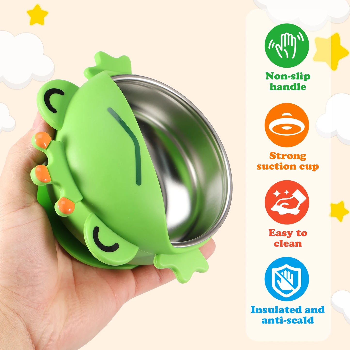 3Pcs Stainless Steel Baby Bowl with Removable Silicone Shell Anti Scald Toddler Suction Bowl for Baby Food Feeding Snack
