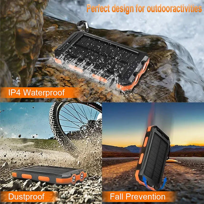 20000mah Waterproof Solar Powerbank Portable Large Capacity Charger Solar Fast Charging Waterproof With Compass For Ios Android