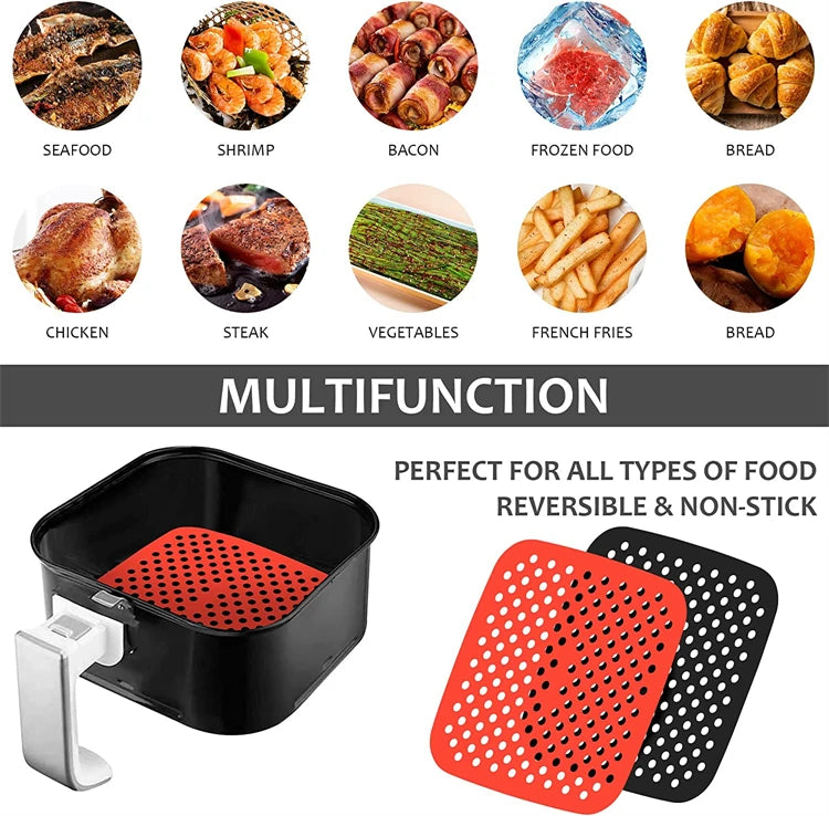 LMETJMA 3Pcs Silicone Air Fryer Lines Reusable Air Fryer Liners 8.5Inch Square Non-Stick Air Fryer Mat for Frying Steaming JT153