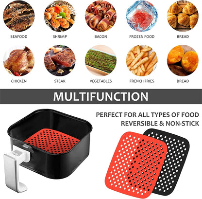 LMETJMA 3Pcs Silicone Air Fryer Lines Reusable Air Fryer Liners 8.5Inch Square Non-Stick Air Fryer Mat for Frying Steaming JT153