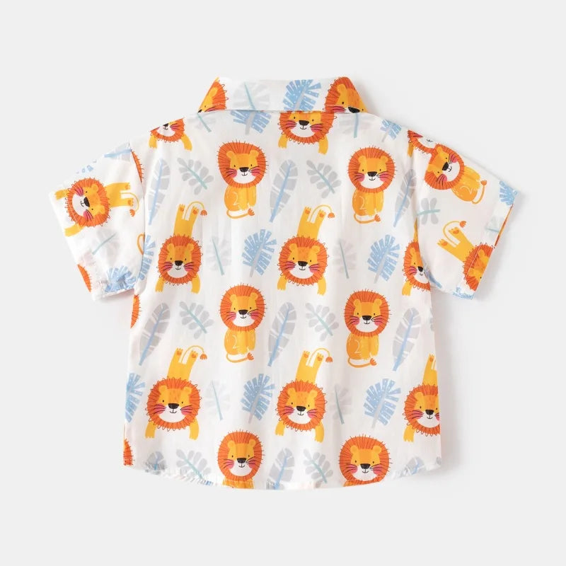 Fashion Baby Shirts 6 to 12 18 24 Months Toddler Boys Shirts Cotton Cars Lion Print Shirt for Boy Blue White Yellow Kids Clothes
