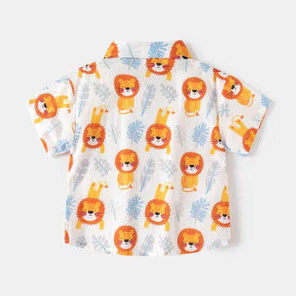 Fashion Baby Shirts 6 to 12 18 24 Months Toddler Boys Shirts Cotton Cars Lion Print Shirt for Boy Blue White Yellow Kids Clothes