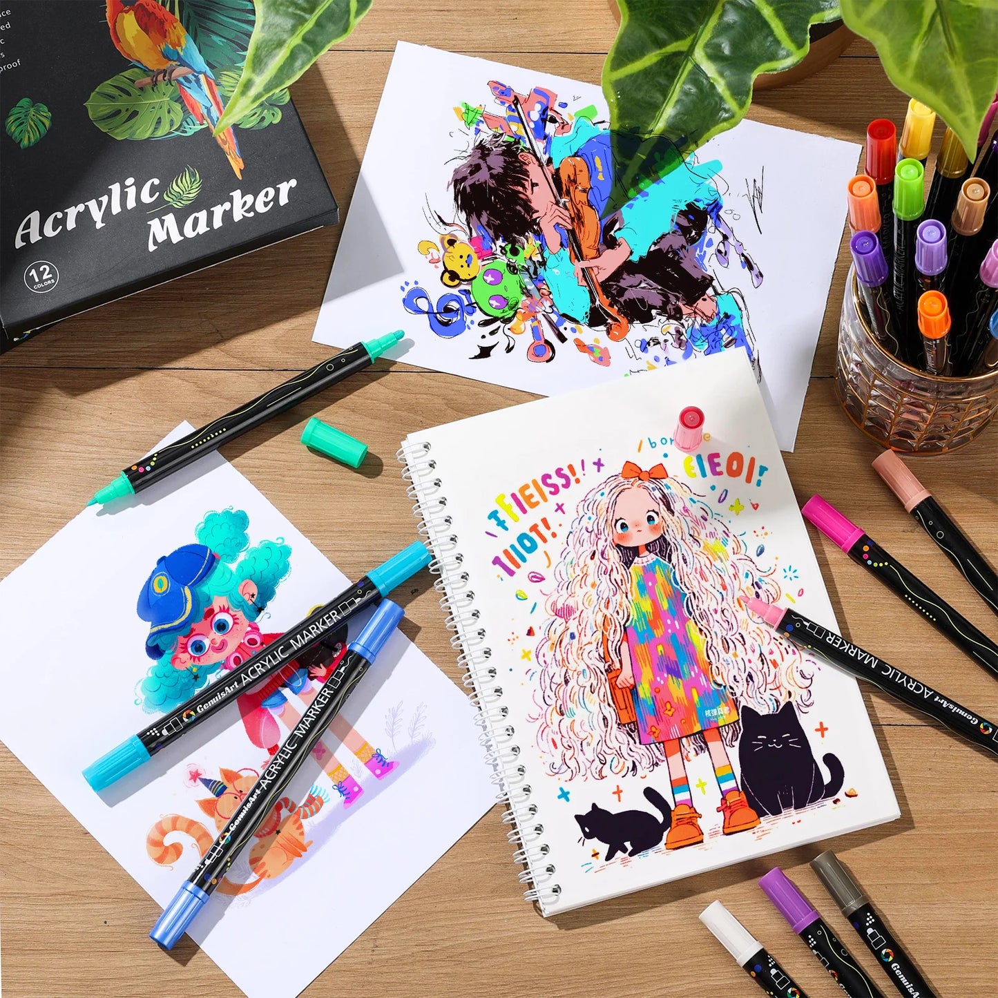 12/24/36/48/60/80 Colors Dual Tip Acrylic Paint Pens Markers Art Supplies for Wood, Rocks, Canvas, Glass, Ceramic, DIY, Graffiti