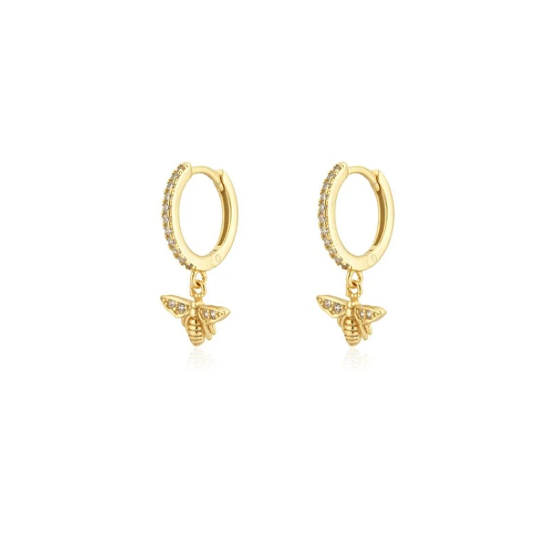 Geometric Zircon Round Bee Butterfly Hoop Earring for Women Cute Animal Huggie Ear Ring Jewelry Pendientes Wholesale