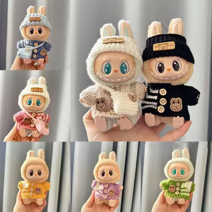 Cute Labubu Bunny Doll Accessories with Knitted Clothes Rabbit Ears Hat Heart Sweater for Toy Collectors Labubu Clothes