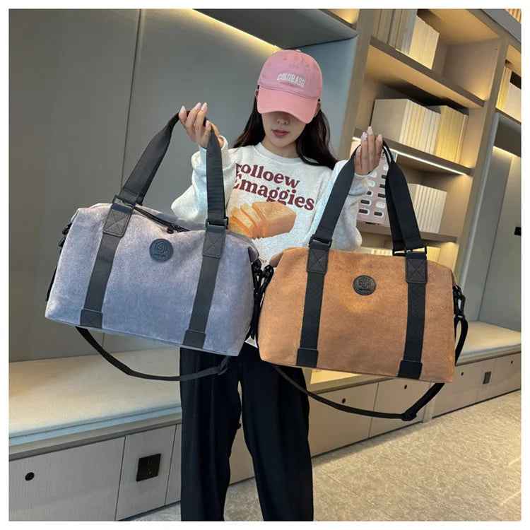 Men's Large Capacity Fashionable Short Distance Travel Totes New Suede Travel Handbag Women's Portable Sports and Fitness Bag