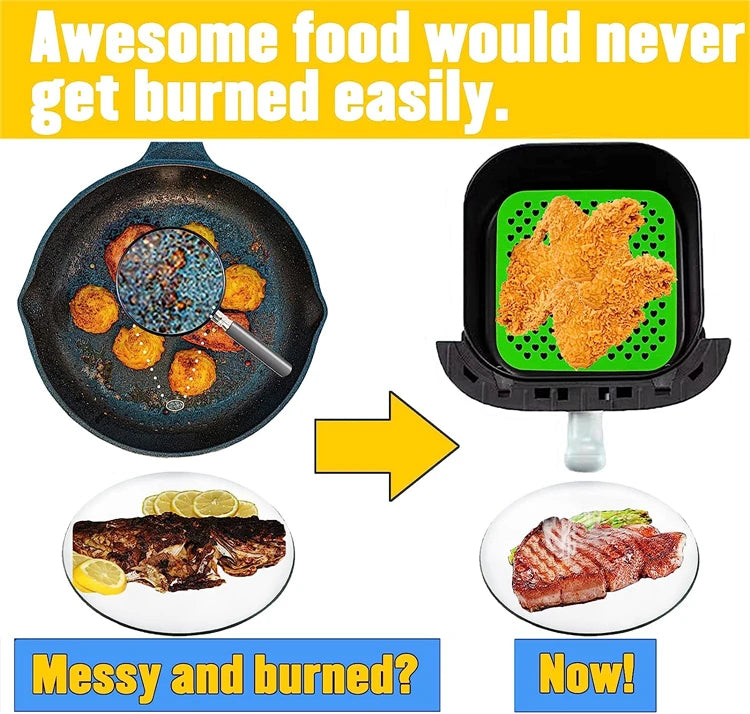 LMETJMA 3Pcs Silicone Air Fryer Lines Reusable Air Fryer Liners 8.5Inch Square Non-Stick Air Fryer Mat for Frying Steaming JT153