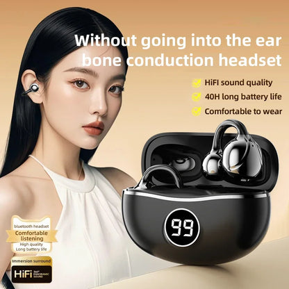 Wireless Headphones Fone Bluetooth Headset With Mic Handsfree Noise Canceling Earphones Clip Ear Music  Sports Gaming Earplug