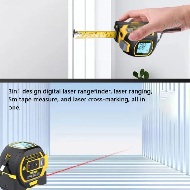 Laser measuring tape, 3-in-1 laser rangefinder 5M measuring tape LCD display backlight rangefinder Building measuring device