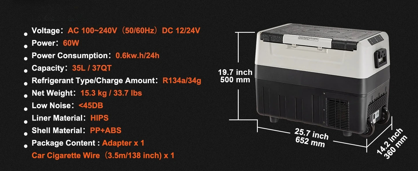 35L, 45L, 55L Car Refrigerator-Mini Fridge Freezer with Portable Compressor Cooler,Ice Box for Camping and Travelling Adventures