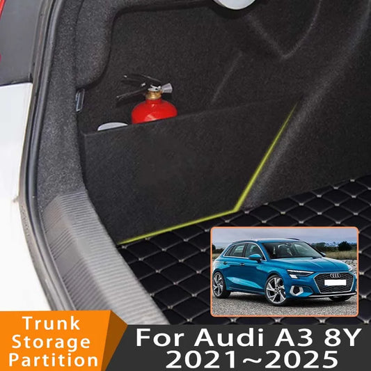 Auto Accessories For Audi A3 8Y 2021~2025 2022 2023 Car Upgrade Organizer Trunk Side Partition Trunk Interior Storage Box Parts