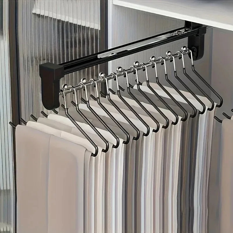 Pull-Out Clothes Storage Rod Adjustable Foldable Metal Hanging Rail for Wardrobes Space-Saving Organizer Drying Racks