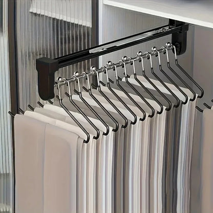 Pull-Out Clothes Storage Rod Adjustable Foldable Metal Hanging Rail for Wardrobes Space-Saving Organizer Drying Racks