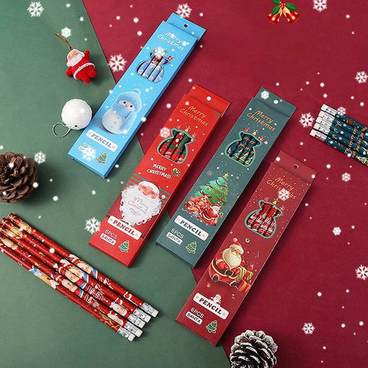 Christmas gift cartoon cute 6 HB pencil set with eraser box office cultural and educational supplies