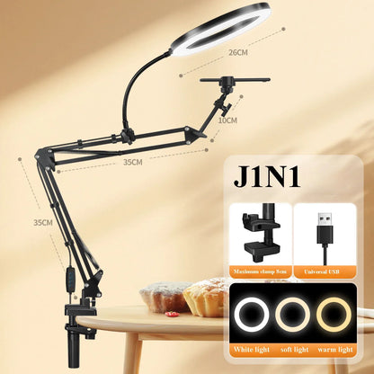 LED Fill Light with Flexible Arm Phone Holder Stand for Video Recording Live Streaming Cooking Adjustable Articulating Arm