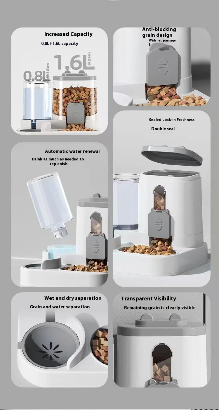 Automatic Feeder with Spill Proof Design with Water Fountain Pet Food Dispenser for Small Medium Large Cats Dogs