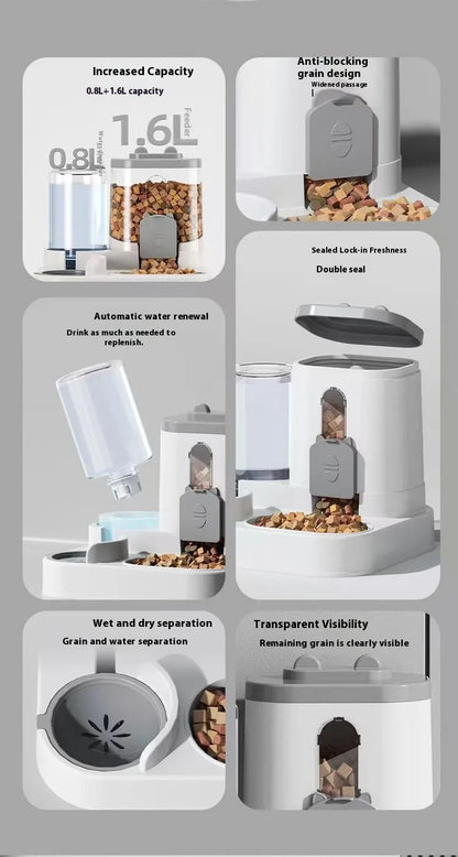 Automatic Feeder with Spill Proof Design with Water Fountain Pet Food Dispenser for Small Medium Large Cats Dogs