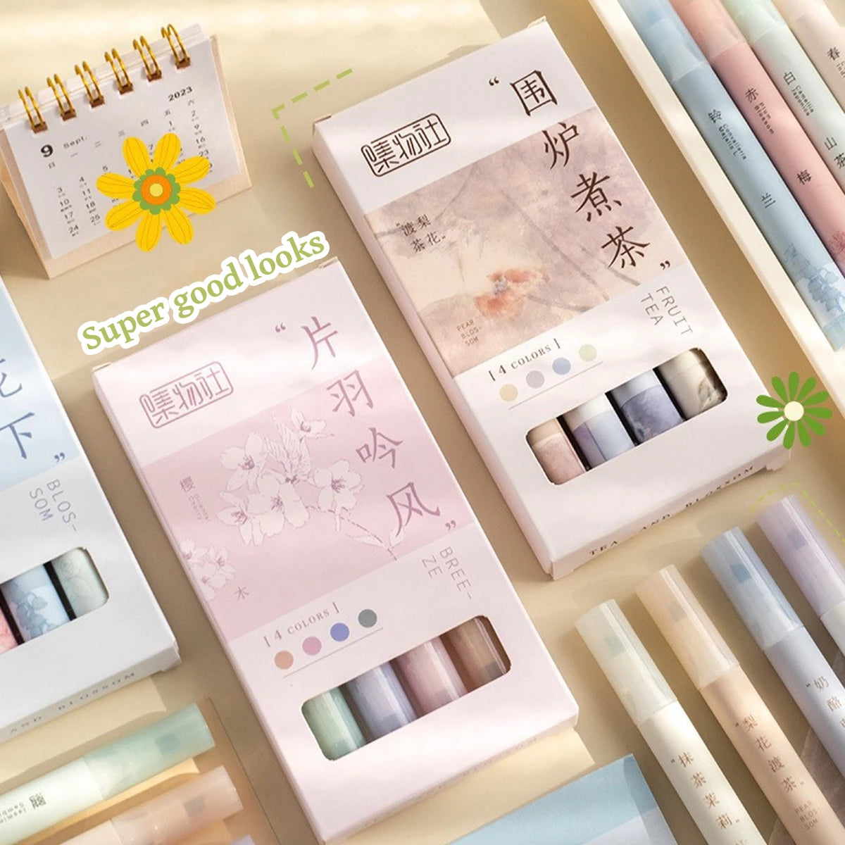 4PCS Retro Style Handbook Pen Marker Graffiti Brush Inscription Pen Office Culture and Educational Supplies