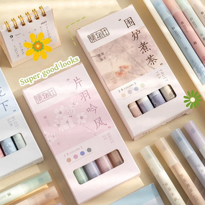 4PCS Retro Style Handbook Pen Marker Graffiti Brush Inscription Pen Office Culture and Educational Supplies