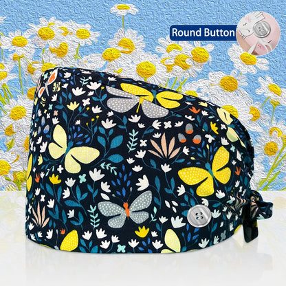 Cotton Lab Work Scrubs Caps Flower Printing Medical Scrubs Women Surgical Caps Health Service Caps Operator Hats Nursing Hats