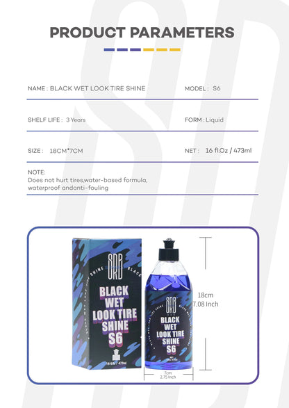 Black Wet Look Tire Shine Dressing -Automotive Clear Coat Tire Dressing Spray for Glossy Wet Tire Look, Vinyl & Plastic, with UV