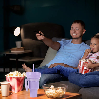 1000ml Snack Bowl Drink Cup with Straw 2 In 1 Stadium Tumbler Splash Proof Leakproof Popcorn Beverage Cup for Cinema Travel