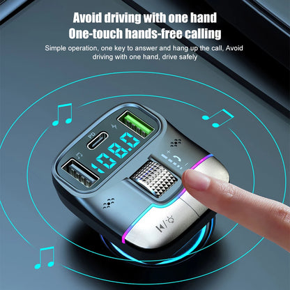 Bluetooth 5.3 Car FM Transmitter Wireless Bluetooth Car Adapter MP3 Player Handsfree Call Dual USB PD Fast Charger Roller Wheel