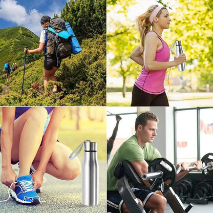 Travel for Cycling Sports with Handle Rope Cold Water Stainless Steel Drinking Cup Water Bottle