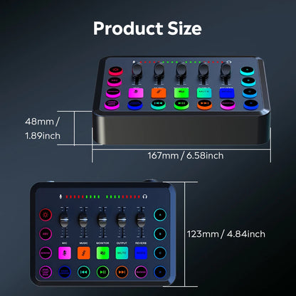 F11 Live Sound Card Streaming 5-Channel Mixer Sound Card Audio Mixer Professional Studio for Game Voice Podcast Live Streaming