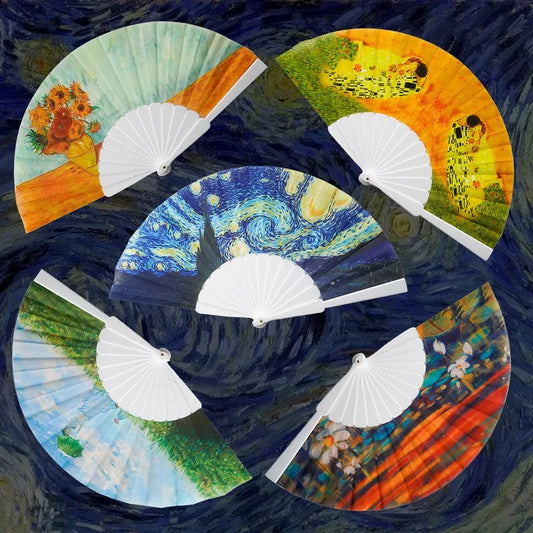 Oil Painting World Famous Painting Folding Fan Plastic Fan Art Craft Gift Home Decoration Ornaments Dance Hand Fan Gifts