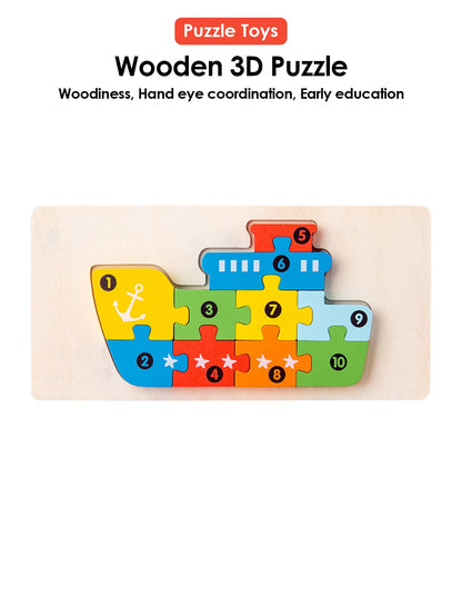 3D Wooden Puzzles Educational Cartoon Animals Early Learning Cognition Intelligence Puzzle Game For Children Toys