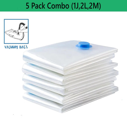 5 Pack Vacuum Storage Bags, Space Saver Bags Compression for Comforters and Blankets, Sealer Clothes Travel Packing Organizer