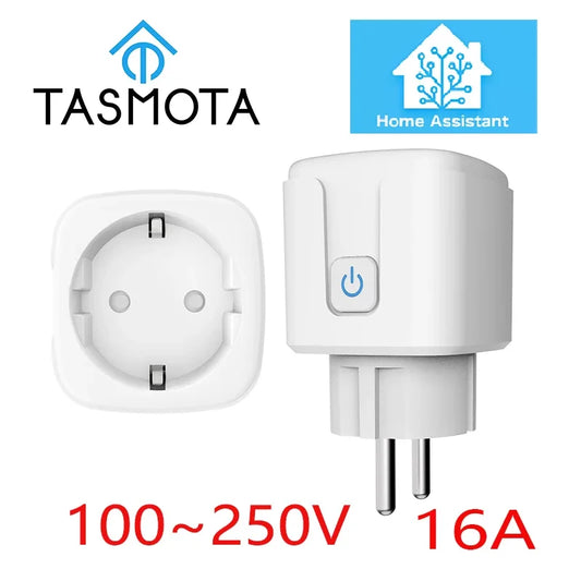 Pre Flashed TASMOTA EU Plug WIFI 16A Adapter Smart Socket Outlet with Power Monitor MQTT Works With Home Assistant ESP8285